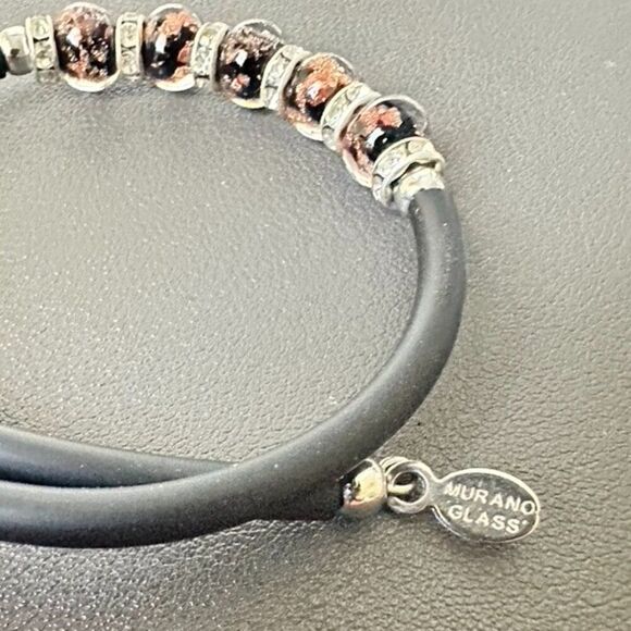 Murano Glass Bracelet Handmade In Italy Memory Wire Lampwork Beads Cuff Black - Picture 2 of 4